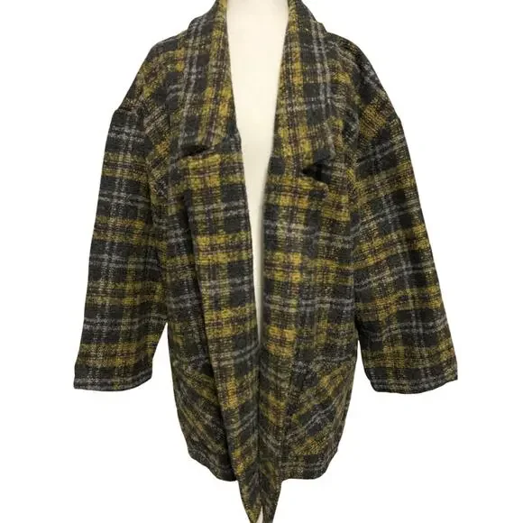 Lumière Coat Jacket Size Medium Gray Plaid Open Front Pockets NWT - Picture 2 of 9